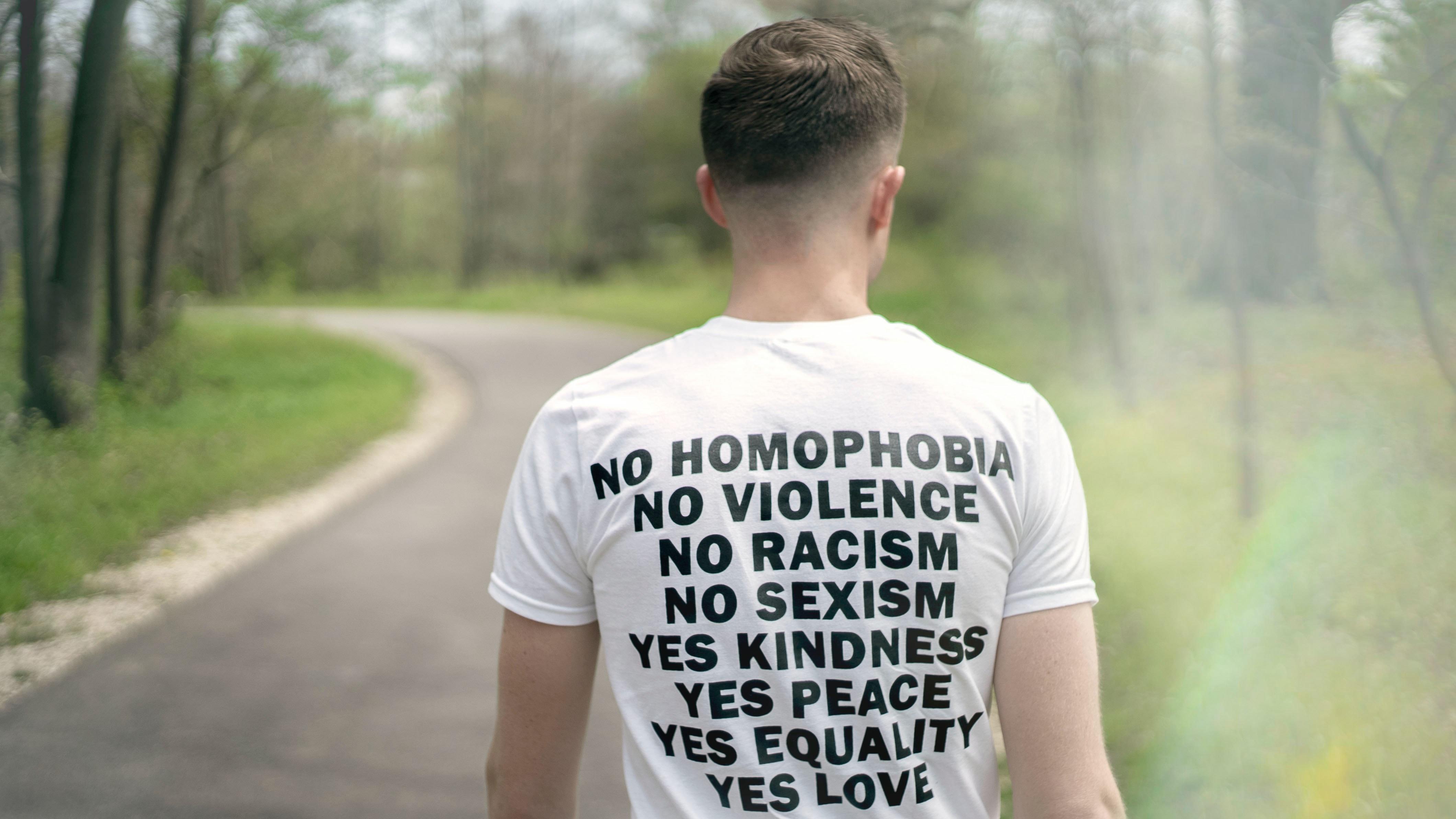 Man wearing equality t-shirt