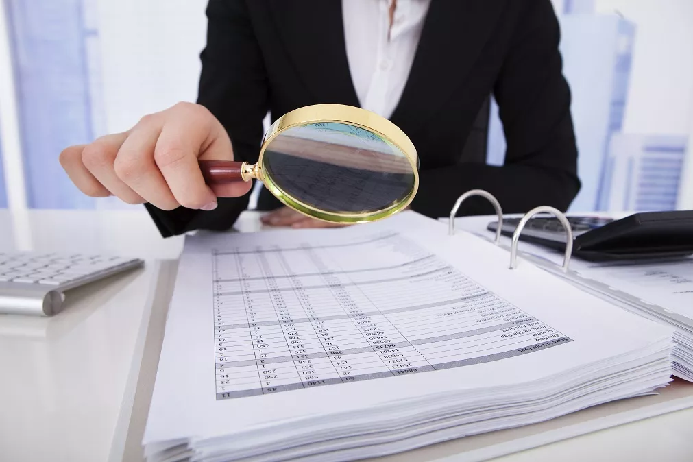 Woman examining financial records